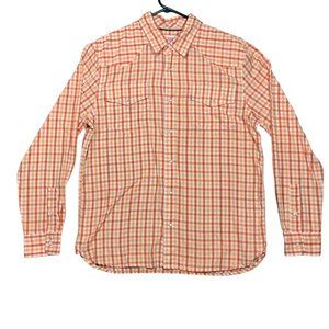 Levis Western Shirt Mens Large Pearl Snap Cowboy Country Retro Orange Plaid Stri